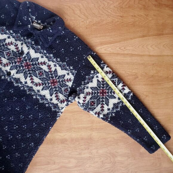 Vintage Cenza by Palmettos Fair Isle Fleece Shirt L Blue Button Sherpa Jacket - Picture 13 of 16